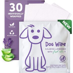 Dog Wipes Individually Wrapped for Paws and Butt, Travel Size Pet Wipes for Dogs, Puppy Cleaning Wipes for Face, Ears, Eyes, No Rinse Grooming Wipes, Deodorizing Lavender, 30 Count On-The-Go Packs in Kuwait
