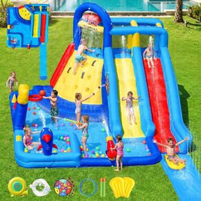 Inflatable Water Bounce House with Long Water Slide for Kids 3-10 in Kuwait