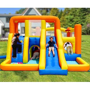 HuaKastro Dual-Zone Bounce House with 2 Slides, 2 Climbing Walls, 2 Pools in Kuwait