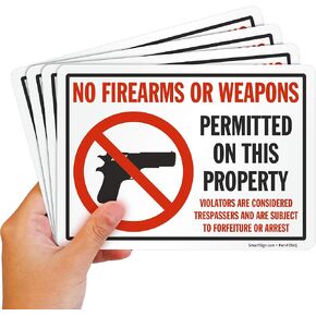 SmartSign (Pack of 5) 9 x 12 inch “No Firearms Or Weapons Permitted On This Property" Sign, Screen Printed, 10 mil Polystyrene Plastic, Red/Black on White in Saudi Arabia