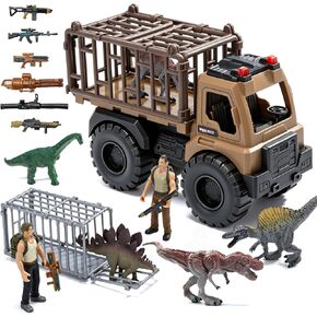 Dinosaur Truck Toy with 4 Dinos & Soldier Figures, Carrier Playset for Kid in Kuwait