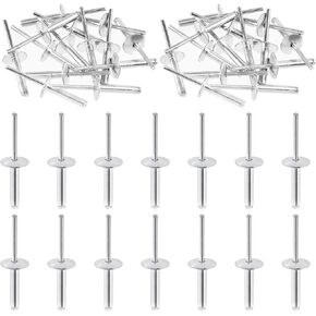 Swpeet 260Pcs 7 Sizes 3/16" 1/8" 5/32" - M3.2/4/4.8 Large Flange Aluminum Blind Rivets Assortment Kit, Silver Pop Rivets Open End Type Pop Rivet for Indoor and Outdoor Use in Saudi Arabia