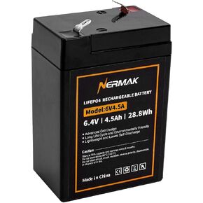 NERMAK 6V 4.5Ah LiFePO4 Lithium Battery, 2000+ Cycles Rechargeable Lithium Iron Phosphate Battery for Emergency Light, Lantern, Kids Ride On Car, Deer Game Feeder and More with BMS (F1 Terminals) in Kuwait