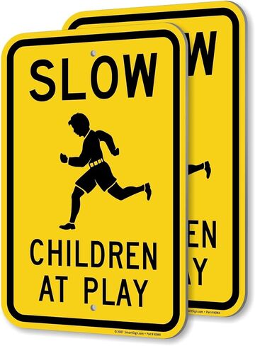 SmartSign 18 x 12 inch “Slow - Children at Play" Metal Sign, Screen Printed, 63 mil Laminated Rustproof Aluminum, Black and Yellow in Kuwait