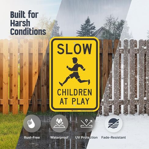 SmartSign 18 x 12 inch “Slow - Children at Play" Metal Sign, Screen Printed, 63 mil Laminated Rustproof Aluminum, Black and Yellow in Kuwait