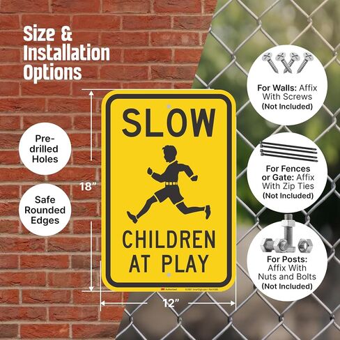 SmartSign 18 x 12 inch “Slow - Children at Play" Metal Sign, Screen Printed, 63 mil Laminated Rustproof Aluminum, Black and Yellow in Kuwait