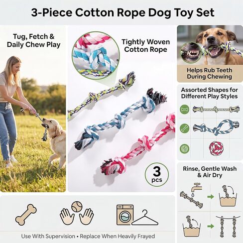 ondware Dog Rope Toys 3 Pack, Cotton Chew Tug Toys for All Dogs in Saudi Arabia