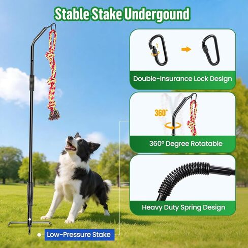 Tether Tug Outdoor Dog Rope Toy, Adjustment Height Upgraded Spring Pole, Includes 3 Chew Ropes, Interactive Tug of War Toy for Large Medium Small Dogs, Exercise Game in Yard, Lawn, Park in Kuwait