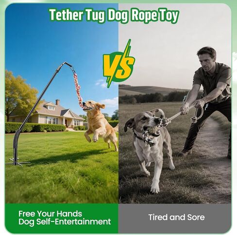 Tether Tug Outdoor Dog Rope Toy, Adjustment Height Upgraded Spring Pole, Includes 3 Chew Ropes, Interactive Tug of War Toy for Large Medium Small Dogs, Exercise Game in Yard, Lawn, Park in Kuwait