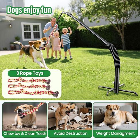 Tether Tug Outdoor Dog Rope Toy, Adjustment Height Upgraded Spring Pole, Includes 3 Chew Ropes, Interactive Tug of War Toy for Large Medium Small Dogs, Exercise Game in Yard, Lawn, Park in Kuwait