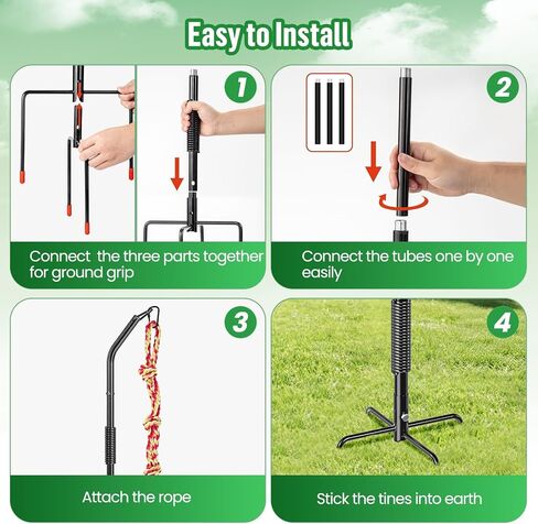 Tether Tug Outdoor Dog Rope Toy, Adjustment Height Upgraded Spring Pole, Includes 3 Chew Ropes, Interactive Tug of War Toy for Large Medium Small Dogs, Exercise Game in Yard, Lawn, Park in Kuwait