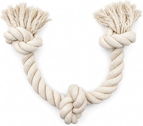 Dog Rope Toy for Aggressive Chewers, 7 Rope Sizes for Puppies, Small, Medium & Large Dogs, 100% Natural Undyed Cotton for Chewing & Tug of War – S-M, 2-Ply Twisted, 3 Knots, Medium Dogs (10–18 kg) in Saudi Arabia