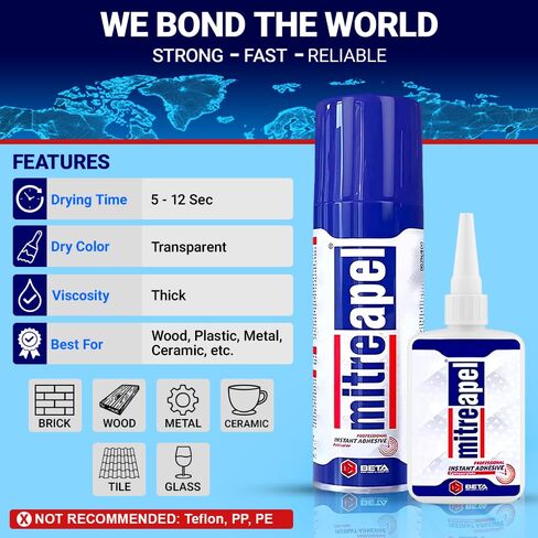 MITREAPEL CA Glue with Activator (3 x 0.80 oz - 3 x 3.30 fl oz.) - CA Glue for Woodworking - Cyanoacrylate Glue and Activator Spray - Crazy Glue, Super Glue for Crafts and DIY Projects - (3 Pk) in Kuwait