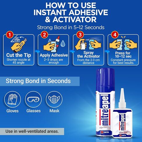 MITREAPEL CA Glue with Activator (3 x 0.80 oz - 3 x 3.30 fl oz.) - CA Glue for Woodworking - Cyanoacrylate Glue and Activator Spray - Crazy Glue, Super Glue for Crafts and DIY Projects - (3 Pk) in Kuwait