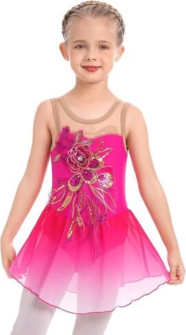 Figure Skating Dress for Girls Sequin Flower Mesh Ice Skating Dress Ballet Dance Leotard Dress for Competition Costume in Kuwait