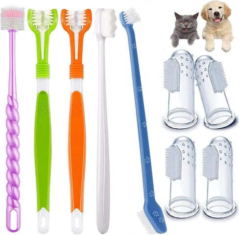 15-Pack Dog Toothbrush Kit, Triple Head & Double Head Dog Toothbrush, 360 Finger SiliconeToothbrush, Multi-Angle Dental Cleaning Brushes for Cat Oral Health (White) in Kuwait