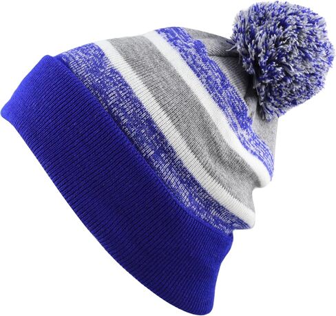 The Hat Depot Kids Cuffed Beanie Knit Stripe Pom Winter Hat in Kuwait