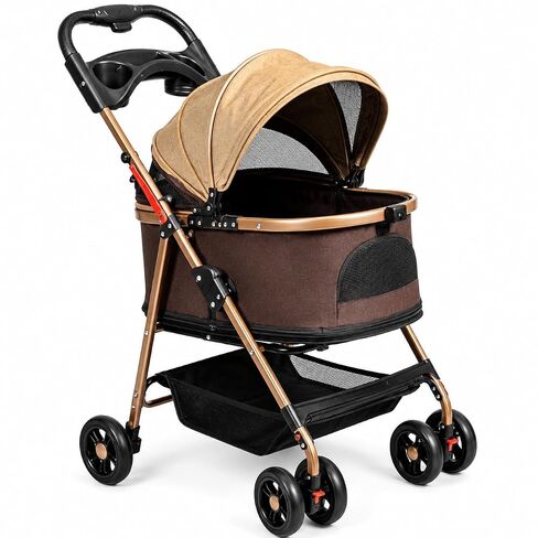 Pet Stroller for Small Dogs & Cats, Foldable for Small/Medium Dog Cat to 50 lbs, Removable Carrier, Storage Basket, Cup Holder, 3-in-1 Multifunctional Detachable (Black) in Kuwait