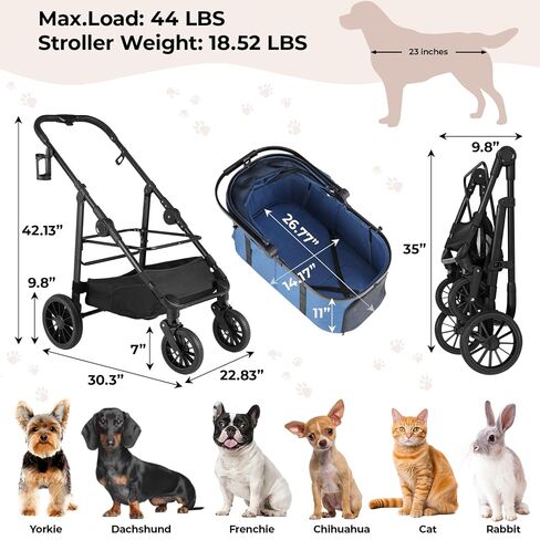 MAMIZO Pet Stroller for Medium Dogs Up to 44 lbs with Detachable Carrier in Kuwait