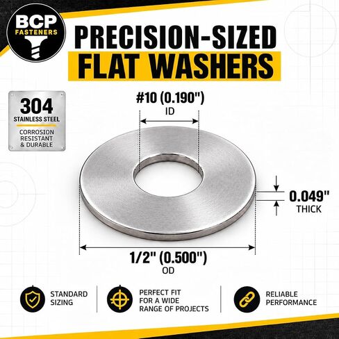 100 Qty #10 Stainless Steel Commercial Flat Finish Washers (BCP667) in Kuwait