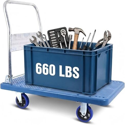 Dawot 660lbs Foldable Platform Truck Dolly with Swivel Wheels, Heavy Duty Moving Platform Hand Truck, Moving Flatbed Cart Push Cart Platform Dolly Cart for Groceries, Warehouse(35.43" x 23.62") in Kuwait