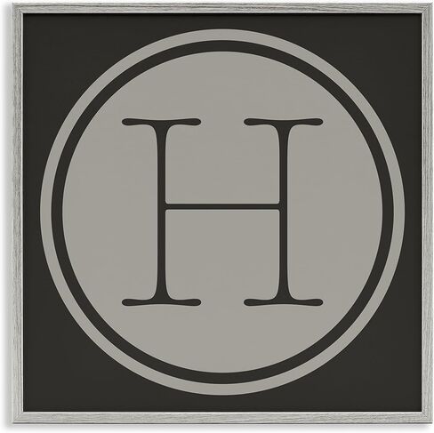 Stupell Industries Modern H Initial Circular Elevator Key Shape, Designed by Ziwei Li Gray Framed Wall Art, 12 x 12, Grey in Kuwait