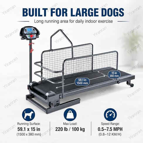 Pet Running Machine with LCD Display, Large Medium Dogs Dog Treadmill, 220 Lb Capacity with Enclosed Safety Rails, 0.5-7.5 Mph Adjustable Speed, for Indoor & Outdoor Training in Saudi Arabia