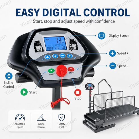 Pet Running Machine with LCD Display, Large Medium Dogs Dog Treadmill, 220 Lb Capacity with Enclosed Safety Rails, 0.5-7.5 Mph Adjustable Speed, for Indoor & Outdoor Training in Saudi Arabia