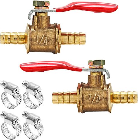 2 PCS Brass Ball Valve Shut Off Switch, 1/4" Hose ID x 1/4 INCH Hose Barb Tubing Connector Switch Thread Pipe Fitting, 180 Degree Operation Handle in Kuwait