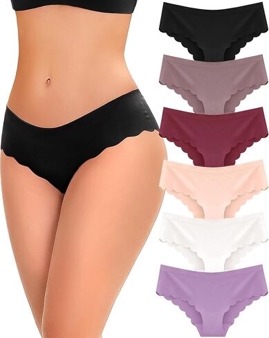 FINETOO 6 pack Seamless Underwear for Women Sexy Low Rise Hipster Wave Edge No Show Bikini Panties Womens Cheeky S-XL in Kuwait