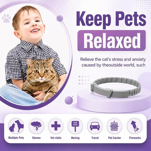 Cat Calming Collar for Cats 4 Pack Pheromone Cat Collar with 30 Day Continuous Wear Adjustable Waterproof Collar for Kittens & Adult Cats Daily Comfort Support for Travel Grooming & Multi-Cat Homes in Kuwait