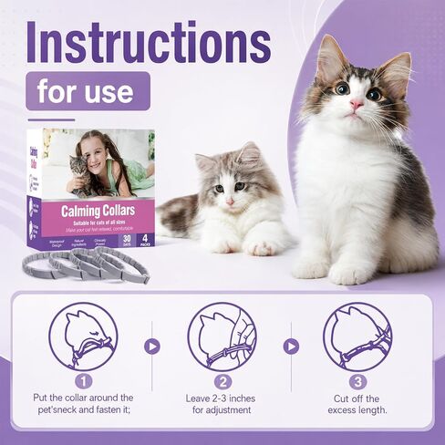 Cat Calming Collar for Cats 4 Pack Pheromone Cat Collar with 30 Day Continuous Wear Adjustable Waterproof Collar for Kittens & Adult Cats Daily Comfort Support for Travel Grooming & Multi-Cat Homes in Kuwait