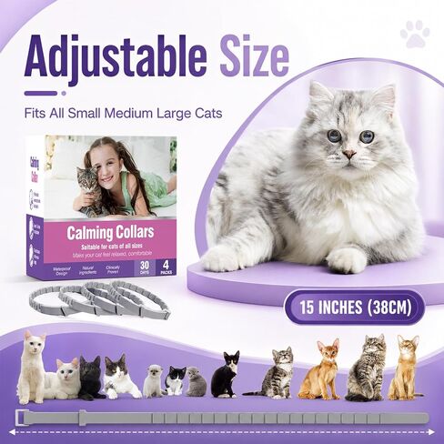 Cat Calming Collar for Cats 4 Pack Pheromone Cat Collar with 30 Day Continuous Wear Adjustable Waterproof Collar for Kittens & Adult Cats Daily Comfort Support for Travel Grooming & Multi-Cat Homes in Kuwait