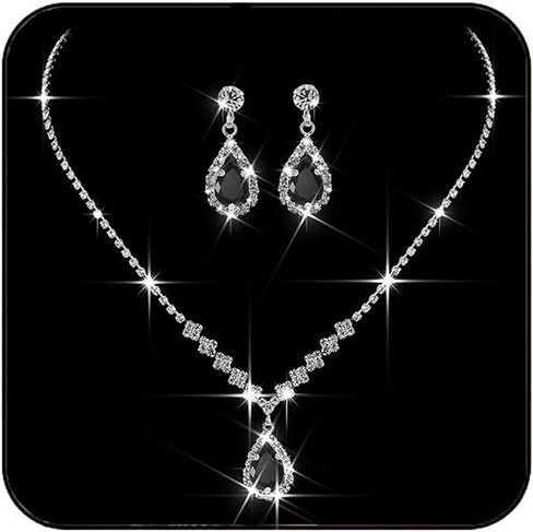Jakawin Bride Silver Bridal Necklace Earrings Set Crystal Wedding Jewelry Set Rhinestone Choker Necklace for Women (Set of 3) (NK144-3) in Kuwait