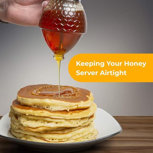 Hunnibi Honey Dispenser No Drip Glass - Honey Container - Maple Glass Syrup Dispenser - Beautiful Honey Comb Shaped Honey Pot - Glass Honey Jar with Stand - Great Bee Decor - Honey Containers in Kuwait