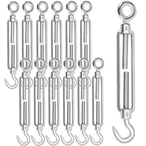 JOIKIT Pack of 12 M6 Hook & Eye Turnbuckle, 304 Stainless Steel Hook & Eye Turnbuckle, Heavy Duty C to O Turnbuckle for Wire Rope Tension, Sun Shade, Tent Installation, Silver in Kuwait