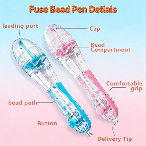 2 Pack Fuse Beads Pen for 2.6mm Beads – Tweezers Included, Transparent Dispenser, High Capacity Chamber, Time-Saving & Precise DIY Crafting for Holiday & Family Fun in Kuwait
