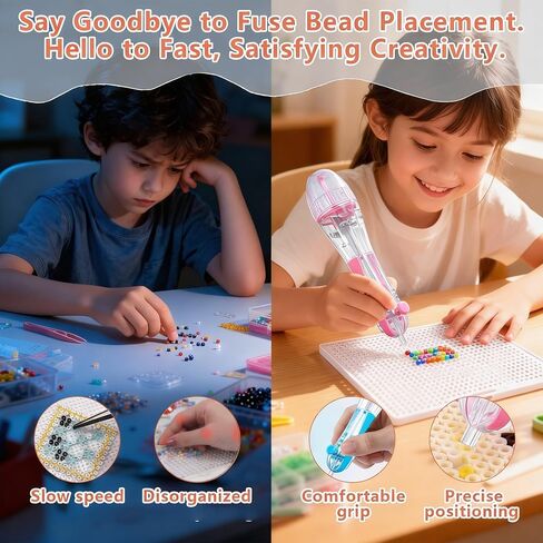 2 Pack Fuse Beads Pen for 2.6mm Beads – Tweezers Included, Transparent Dispenser, High Capacity Chamber, Time-Saving & Precise DIY Crafting for Holiday & Family Fun in Kuwait