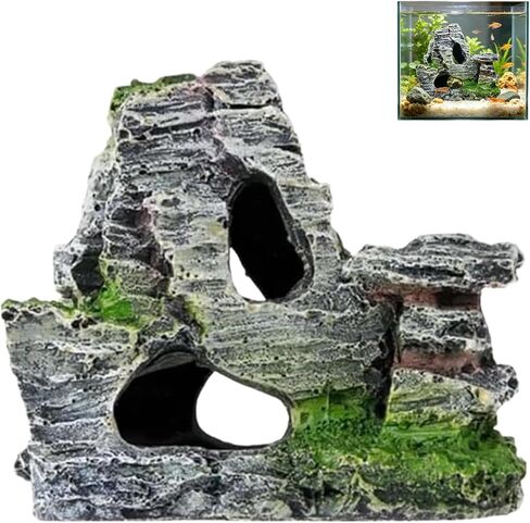 Resin Aquarium Mountain Rock Cave, Moss Fish Tank Shrimp Habitat Decor in Kuwait