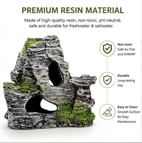 Resin Aquarium Mountain Rock Cave, Moss Fish Tank Shrimp Habitat Decor in Kuwait