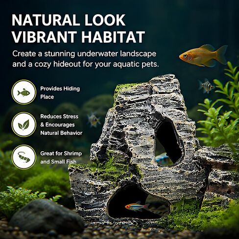 Resin Aquarium Mountain Rock Cave, Moss Fish Tank Shrimp Habitat Decor in Kuwait
