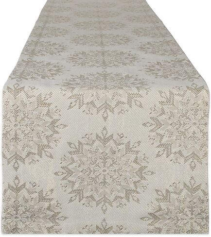 DII Holiday Dining Table Linen Sparkle Metallic Kitchen Décor, Table Runner, 14x108, Snowflakes Print in Kuwait