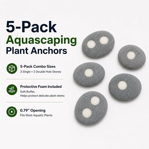 Ronyes 5-Pack Natural River Stone Aquarium Plant Weights, 0.79 Inch Hole in Kuwait