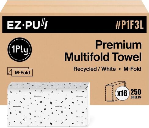 منشفة يد ورقية فاخرة متعددة الطيات من ايزي برند P1F3L EZ-Pull من طبقة واحدة، معتمدة من مجلس رعاية الغابات (FSC)، ابيض، 250 ورقة، عبوة من 16 قطعة in Kuwait