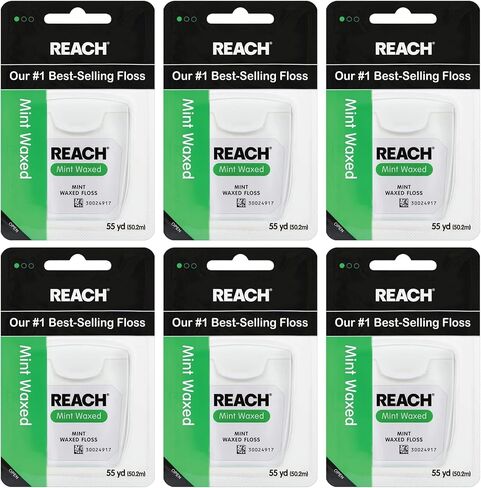 Reach Waxed Dental Floss Bundle | Effective Plaque Removal, Extra Wide Cleaning Surface | Shred Resistance & Tension, Slides Smoothly & Easily, PFAS FREE | Mint Flavored, 55 YD, 6pk in Kuwait