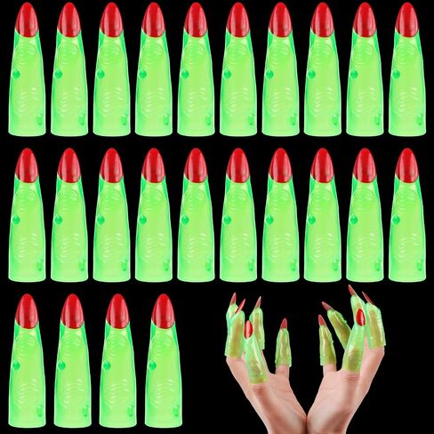 HFATMOS Finger Pointers for Reading Glow in the Dark, Green Witch Finger Props, Fake Finger Trick for Halloween Cosplay Party Costume Masquerade Decorations (24) in Kuwait
