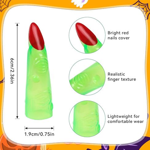 HFATMOS Finger Pointers for Reading Glow in the Dark, Green Witch Finger Props, Fake Finger Trick for Halloween Cosplay Party Costume Masquerade Decorations (24) in Kuwait