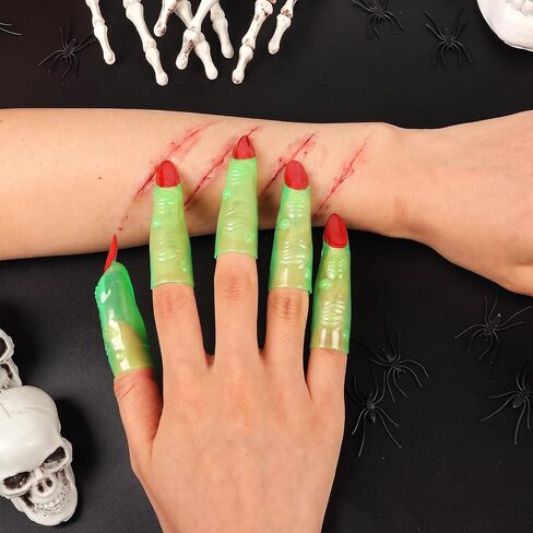 HFATMOS Finger Pointers for Reading Glow in the Dark, Green Witch Finger Props, Fake Finger Trick for Halloween Cosplay Party Costume Masquerade Decorations (24) in Kuwait