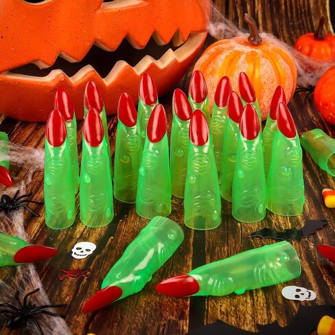 HFATMOS Finger Pointers for Reading Glow in the Dark, Green Witch Finger Props, Fake Finger Trick for Halloween Cosplay Party Costume Masquerade Decorations (24) in Kuwait