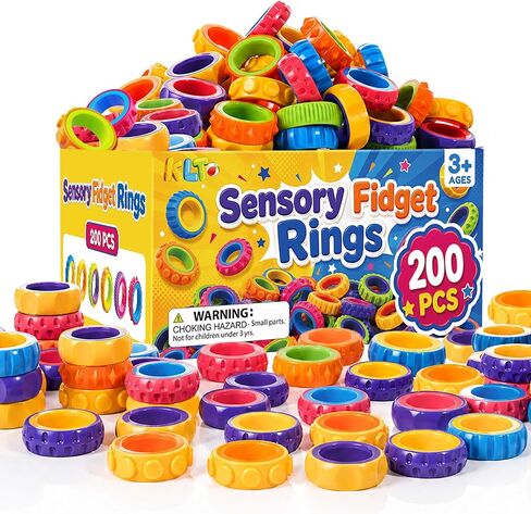 KLT Fidget Toys Bulk for Kids: 100 Pack Textured Spinner Rings - Fun Fidgets for Student Classroom Prize - Small Stress Toys for Autism Calming - Halloween Goodie Bags Stuffers for Party Favors in Kuwait